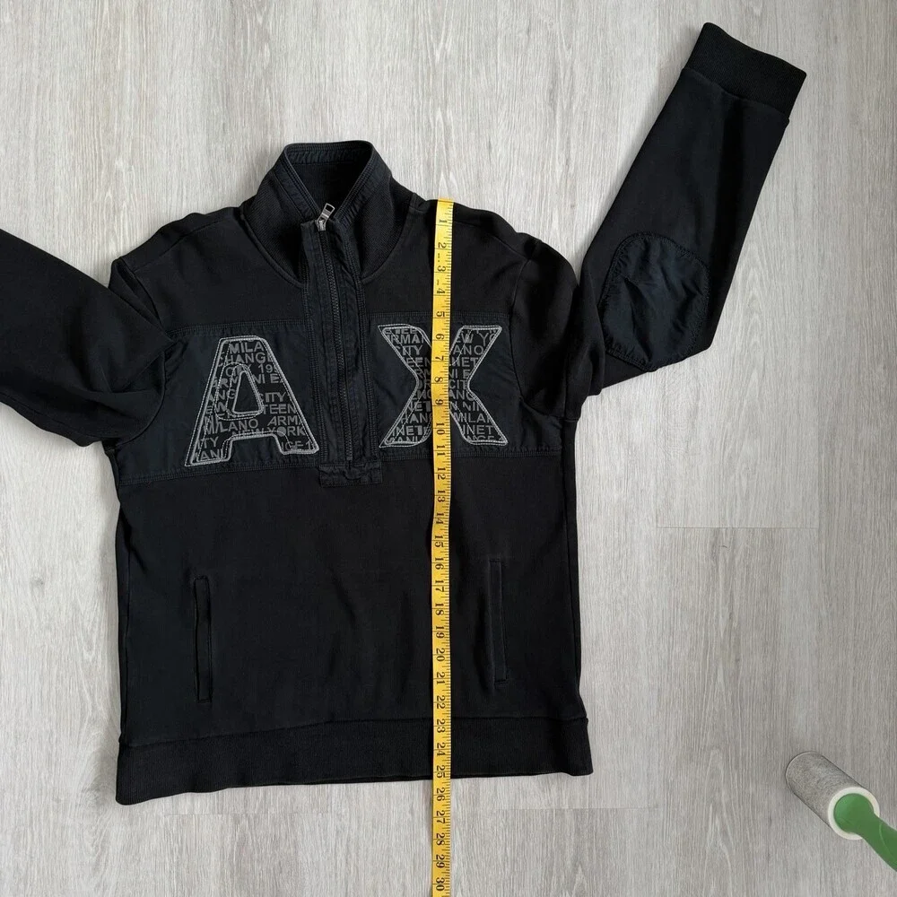 Armani Exchange AX men's Quarter Zip Sweatshirt Black Size M Large Logo Patch - Picture 6 of 9